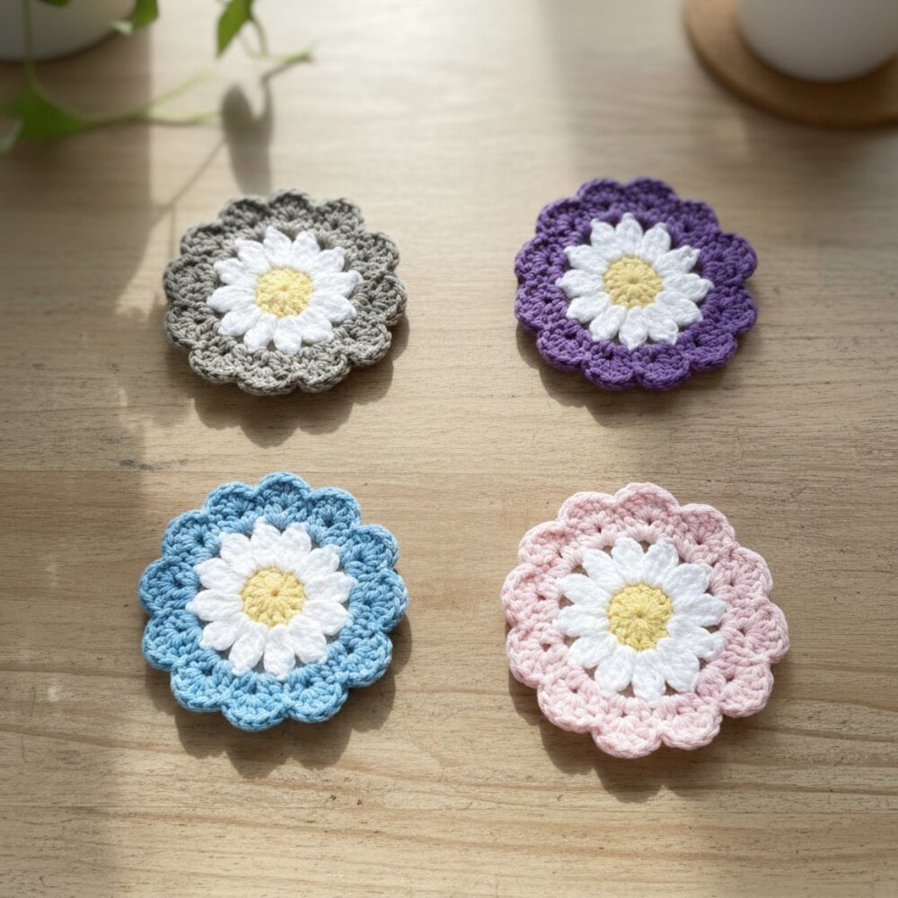 Handmade Crochet WildFlower Coasters 100% Cotton Flower Coasters New